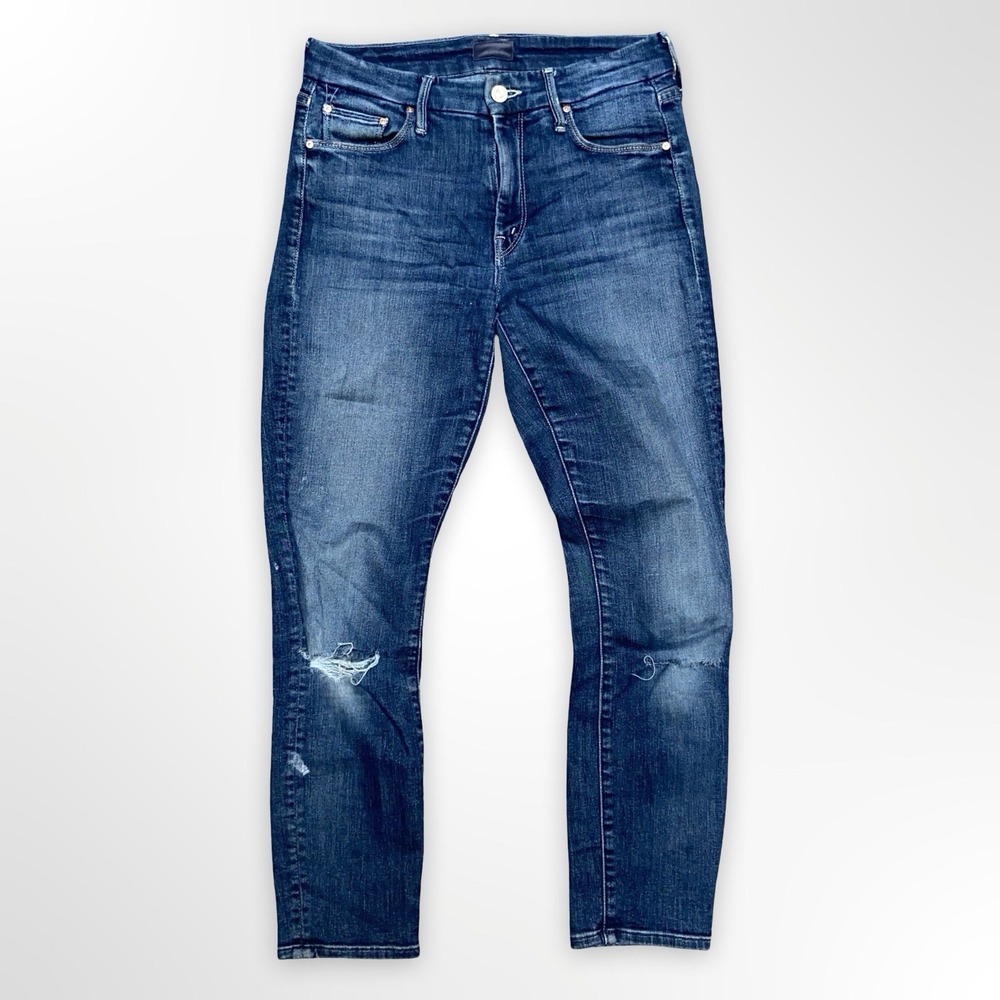 MOTHER The Looker Crop Women's Jeans Size 26 Blue Distressed Skinny Stretch